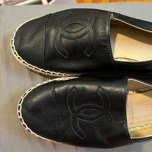 Chanel black lambskin espadrilles